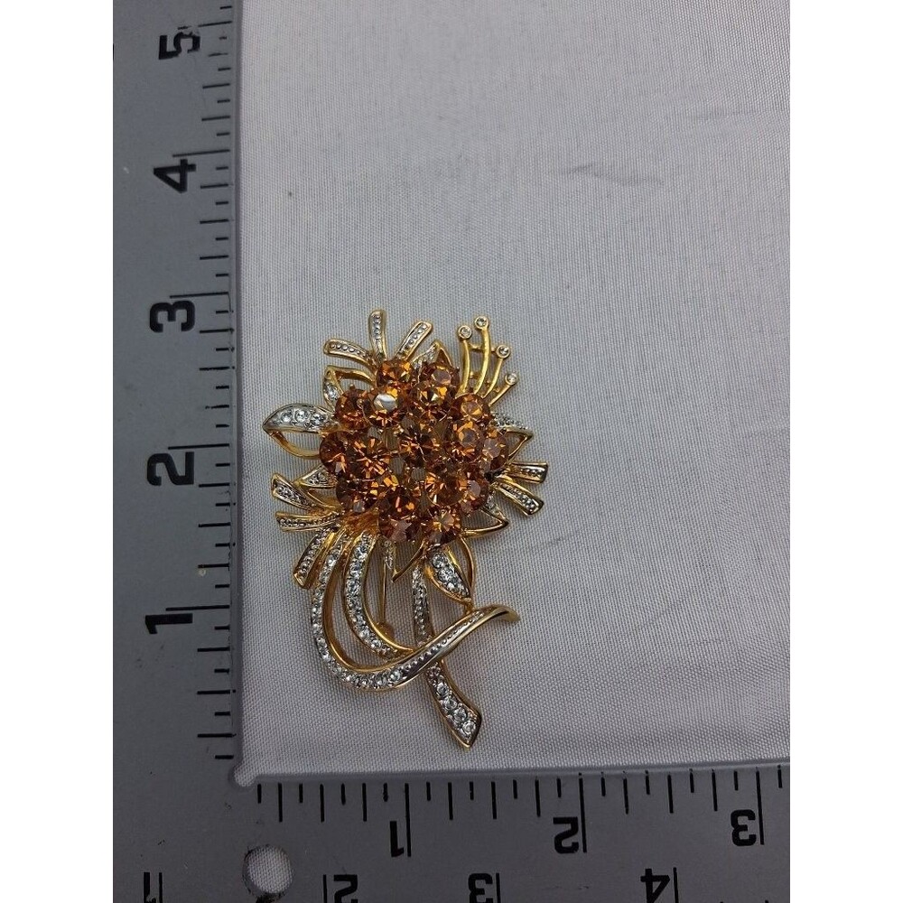 Camrose & Kross JBK Jackie Kennedy Amber Crystal Flower Bouquet Brooch Pin COA - Picture 3 of 13